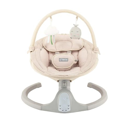 MoMi KENANI baby bouncer for children up to 9 kg, foldable, with remote control &amp; Bluetooth for connecting to a smartphone, battery or power connection, with 5-point safety belt, sun protection, insect net 