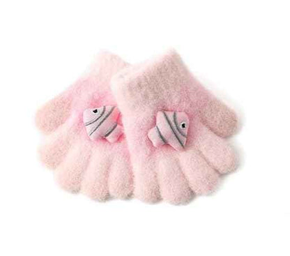 Children's Warm Winter Gloves / Mittens with Plush Lining, Cute Ski Gloves, 3 - 8 Years Old, for Skiing / Snowboarding / Playing / Running