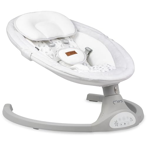 MoMi KENANI baby bouncer for children up to 9 kg, foldable, with remote control &amp; Bluetooth for connecting to a smartphone, battery or power connection, with 5-point safety belt, sun protection, insect net 