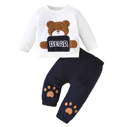 Toddler Baby Boys Outfit Colour Block Letter Print Sweatshirt Top + Plain Trousers Baby Autumn Spring 2-Piece Clothing Set