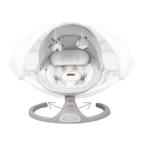 MoMi KENANI baby bouncer for children up to 9 kg, foldable, with remote control &amp; Bluetooth for connecting to a smartphone, battery or power connection, with 5-point safety belt, sun protection, insect net 