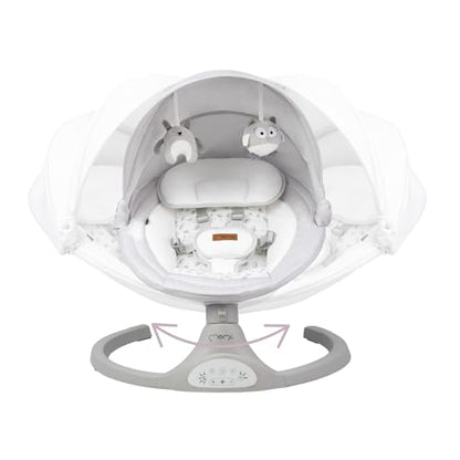 MoMi KENANI baby bouncer for children up to 9 kg, foldable, with remote control &amp; Bluetooth for connecting to a smartphone, battery or power connection, with 5-point safety belt, sun protection, insect net 
