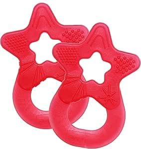 Dentistar Beißring 2er-Set – Teether für Babys & Kleinkinder ab 3 Monate – Baby Beißring mit Griff aus weichem Material zur Zahnungshilfe & Massage – Made in Germany – Pink & Lila