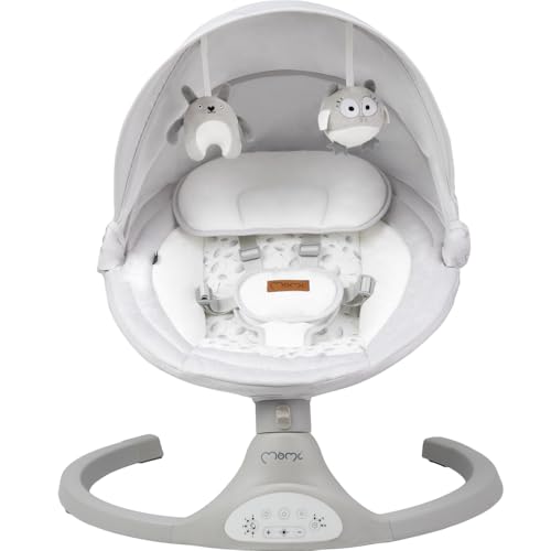 MoMi KENANI baby bouncer for children up to 9 kg, foldable, with remote control &amp; Bluetooth for connecting to a smartphone, battery or power connection, with 5-point safety belt, sun protection, insect net 