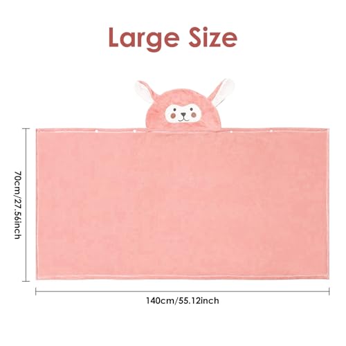 decalsweet Bath Towels for Kids, Large Softness and Absorbent Hooded Baby Bath Towel, Coral Fleece Children's Towel for Bathrobe Boys and Girls, 70 x 140 cm (Blue Elephant) 