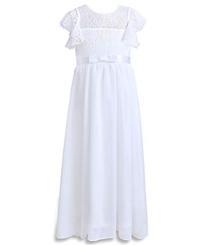 TYHTYM Blumenmädchen Kleid, Festzug, Hochzeit, Spitzenkleid, Abschlussballkleid, Mädchen, Partykleid, Flattern Ärmel, Weiß