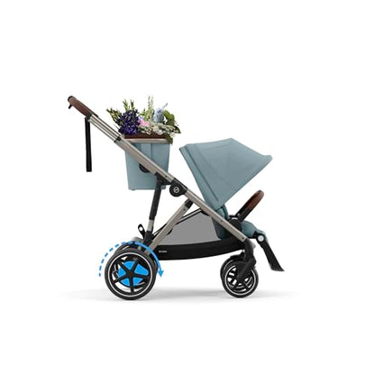 CYBEX Gold Kinderwagen e-GAZELLE S, Ab Geburt bis ca. 4 Jahre, Max. 22 kg (Single-Modus) / 2x 22 kg (Duo-Modus), All-in-1-System mit E-Antrieb und 20+ Konfigurationen, Stone Grey