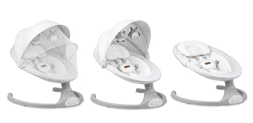MoMi KENANI baby bouncer for children up to 9 kg, foldable, with remote control &amp; Bluetooth for connecting to a smartphone, battery or power connection, with 5-point safety belt, sun protection, insect net 