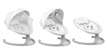 MoMi KENANI baby bouncer for children up to 9 kg, foldable, with remote control &amp; Bluetooth for connecting to a smartphone, battery or power connection, with 5-point safety belt, sun protection, insect net 