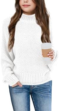 Wenrine Mädchen Pullover Winter Rollkragen Strickpullover Langarm Gestrickt Casual 5-14 Jahre