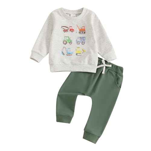 Baby Boys Soft Clothing Sets Toddler Cute Two Piece Outfit Long Sleeve Tractor Print Sweatshirt and Trousers Set Autumn Winter Jogging Suit