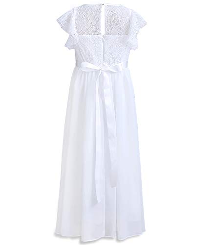 TYHTYM Blumenmädchen Kleid, Festzug, Hochzeit, Spitzenkleid, Abschlussballkleid, Mädchen, Partykleid, Flattern Ärmel, Weiß