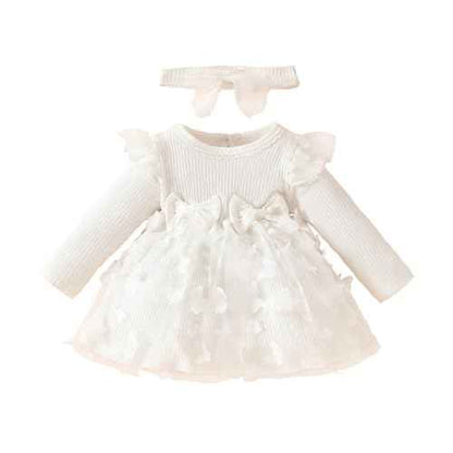 Baby Girl Dress Long Sleeve Newborn Baby Clothing Ruffle Tulle Dress Princess Tutu Skirt for 6 Months - 3 Years