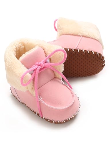 Adigau Baby Boys Girls Winter Boots Soft Sole Warm Boots Lace Flat Prewalker Snow Boots 0-18 Months