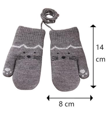 Kids Winter Gloves Mittens Baby Cartoon Mitten Neck Gloves Thick Double Knitted Glove with Plush,0 - 3 years old, Playing, Running, Skiing
