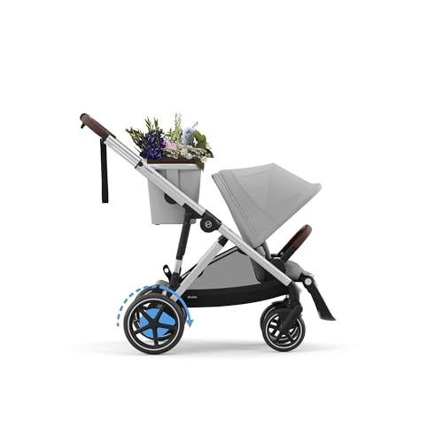 CYBEX Gold Kinderwagen e-GAZELLE S, Ab Geburt bis ca. 4 Jahre, Max. 22 kg (Single-Modus) / 2x 22 kg (Duo-Modus), All-in-1-System mit E-Antrieb und 20+ Konfigurationen, Stone Grey
