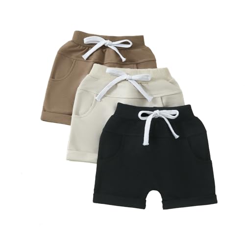 Himllauen Baby Jungen Shorts 3er-Pack Sommer Einfarbig Shorts 0-3 Jahre Kinder Kurze Hosen