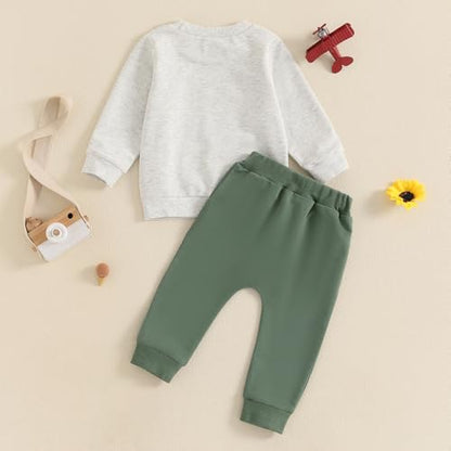 Baby Boys Soft Clothing Sets Toddler Cute Two Piece Outfit Long Sleeve Tractor Print Sweatshirt and Trousers Set Autumn Winter Jogging Suit 