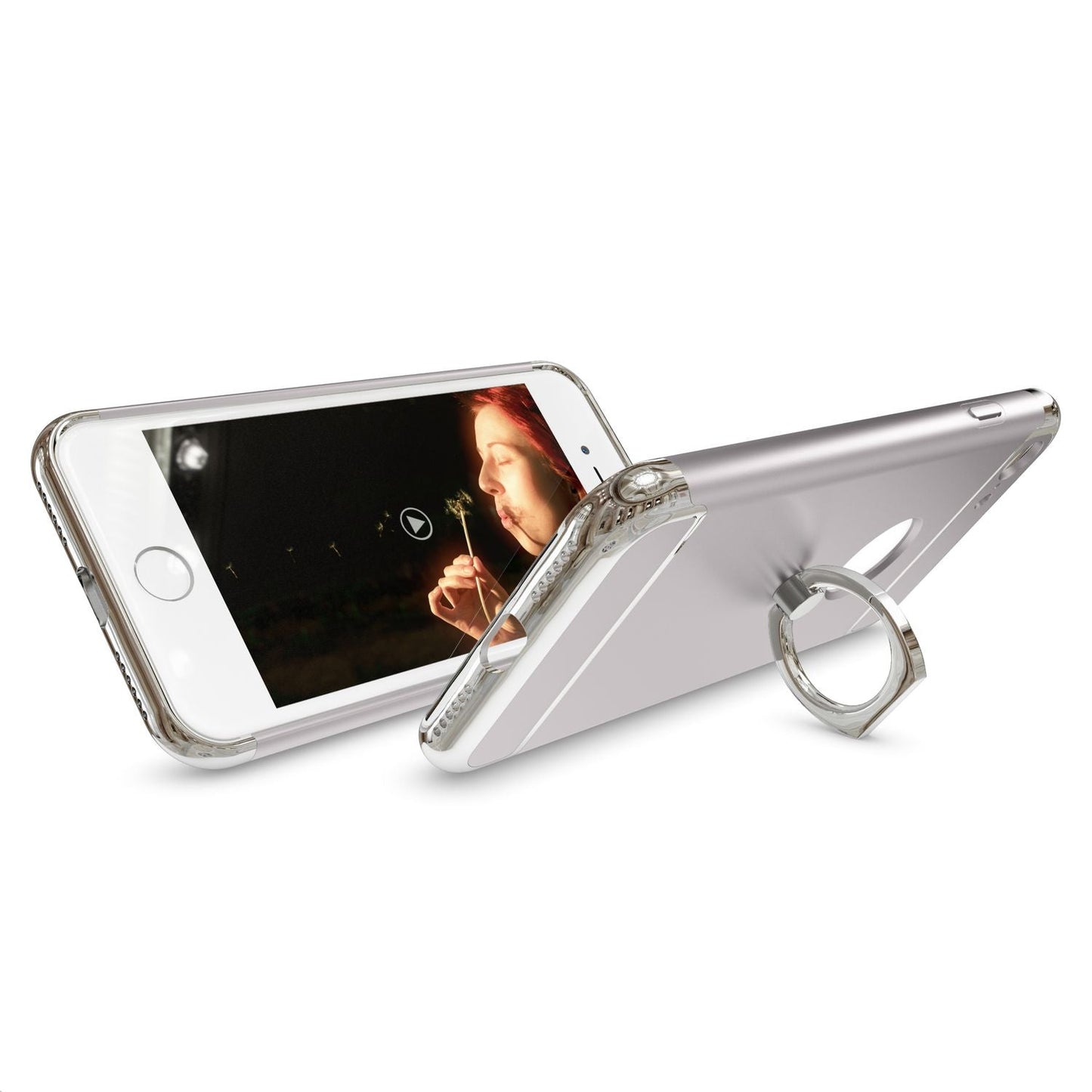 NALIA Ring Handyhülle kompatibel mit iPhone 7, Schutz-Hülle Cover mit 360-Grad Fingerhalterung, Dünnes Hard-Case mit Ständer, Slim Backcover Smart-Phone Etui Telefon-Schale Matt Metallisch - Silber