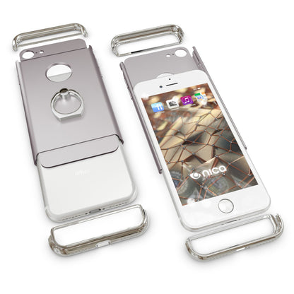 NALIA Ring Handyhülle kompatibel mit iPhone 7, Schutz-Hülle Cover mit 360-Grad Fingerhalterung, Dünnes Hard-Case mit Ständer, Slim Backcover Smart-Phone Etui Telefon-Schale Matt Metallisch - Silber