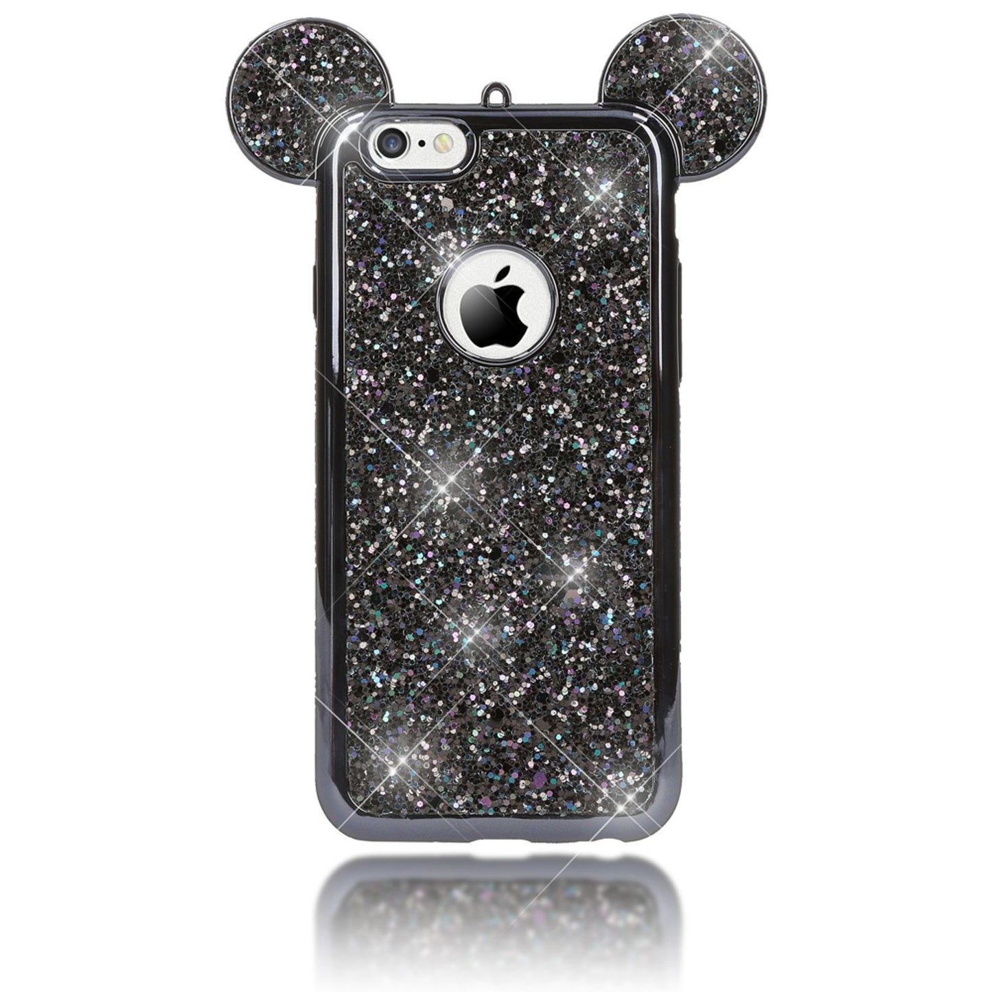 NALIA Handyhülle kompatibel mit iPhone 6 6S, Glitzer Slim Back-Cover Case mit Maus Ohren, Glitter Silikon Hülle Schutzhülle Dünn, Strass Bling Etui Handy-Tasche Smart-Phone Bumper
