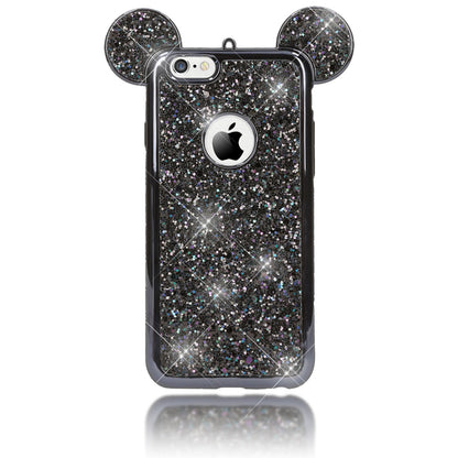 NALIA Handyhülle kompatibel mit iPhone 6 6S, Glitzer Slim Back-Cover Case mit Maus Ohren, Glitter Silikon Hülle Schutzhülle Dünn, Strass Bling Etui Handy-Tasche Smart-Phone Bumper