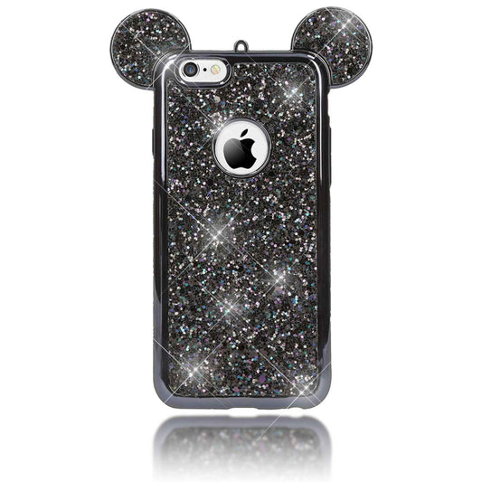 NALIA Handyhülle kompatibel mit iPhone 6 6S, Glitzer Slim Back-Cover Case mit Maus Ohren, Glitter Silikon Hülle Schutzhülle Dünn, Strass Bling Etui Handy-Tasche Smart-Phone Bumper