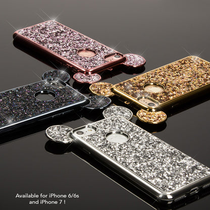 NALIA Handyhülle kompatibel mit iPhone 6 6S, Glitzer Slim Back-Cover Case mit Maus Ohren, Glitter Silikon Hülle Schutzhülle Dünn, Strass Bling Etui Handy-Tasche Smart-Phone Bumper