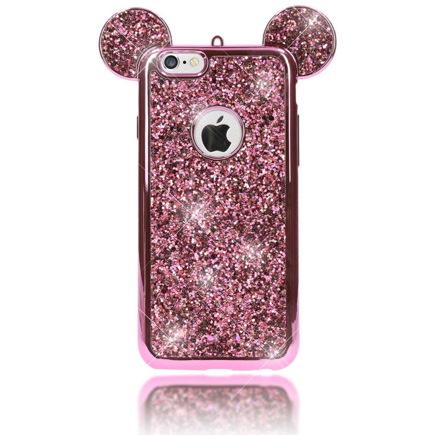 NALIA Handyhülle kompatibel mit iPhone 6 6S, Glitzer Slim Back-Cover Case mit Maus Ohren, Glitter Silikon Hülle Schutzhülle Dünn, Strass Bling Etui Handy-Tasche Smart-Phone Bumper