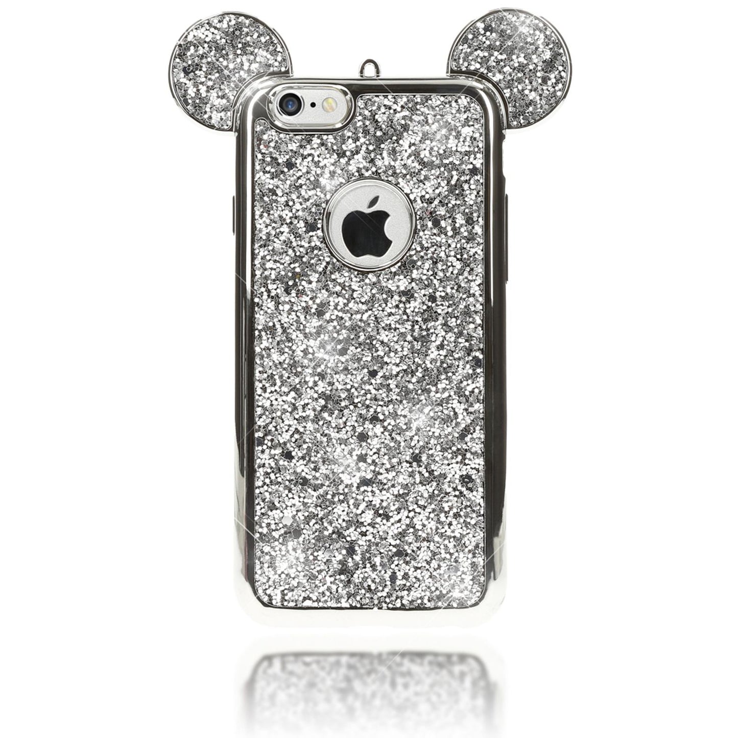 NALIA Handyhülle kompatibel mit iPhone 6 6S, Glitzer Slim Back-Cover Case mit Maus Ohren, Glitter Silikon Hülle Schutzhülle Dünn, Strass Bling Etui Handy-Tasche Smart-Phone Bumper