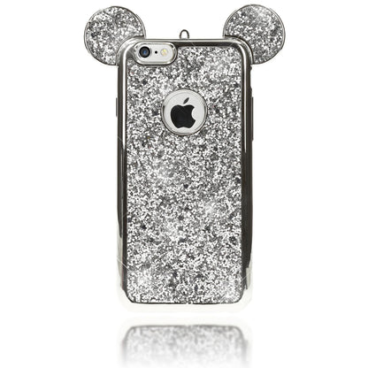 NALIA Handyhülle kompatibel mit iPhone 6 6S, Glitzer Slim Back-Cover Case mit Maus Ohren, Glitter Silikon Hülle Schutzhülle Dünn, Strass Bling Etui Handy-Tasche Smart-Phone Bumper