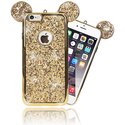 NALIA Handyhülle kompatibel mit iPhone 6 6S, Glitzer Slim Back-Cover Case mit Maus Ohren, Glitter Silikon Hülle Schutzhülle Dünn, Strass Bling Etui Handy-Tasche Smart-Phone Bumper