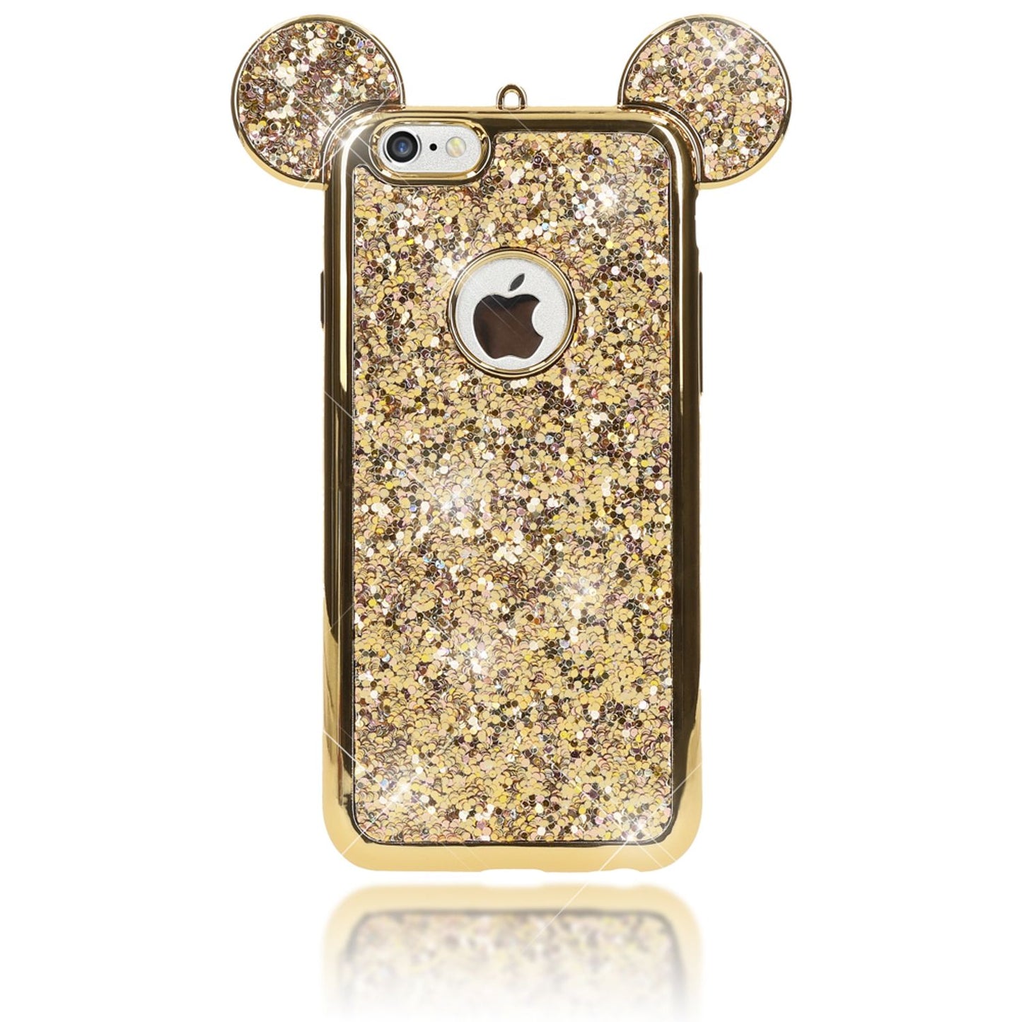 NALIA Handyhülle kompatibel mit iPhone 6 6S, Glitzer Slim Back-Cover Case mit Maus Ohren, Glitter Silikon Hülle Schutzhülle Dünn, Strass Bling Etui Handy-Tasche Smart-Phone Bumper