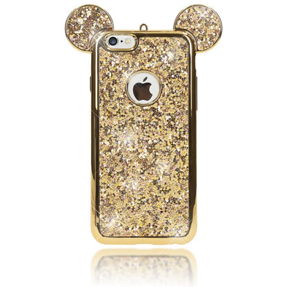 NALIA Handyhülle kompatibel mit iPhone 6 6S, Glitzer Slim Back-Cover Case mit Maus Ohren, Glitter Silikon Hülle Schutzhülle Dünn, Strass Bling Etui Handy-Tasche Smart-Phone Bumper