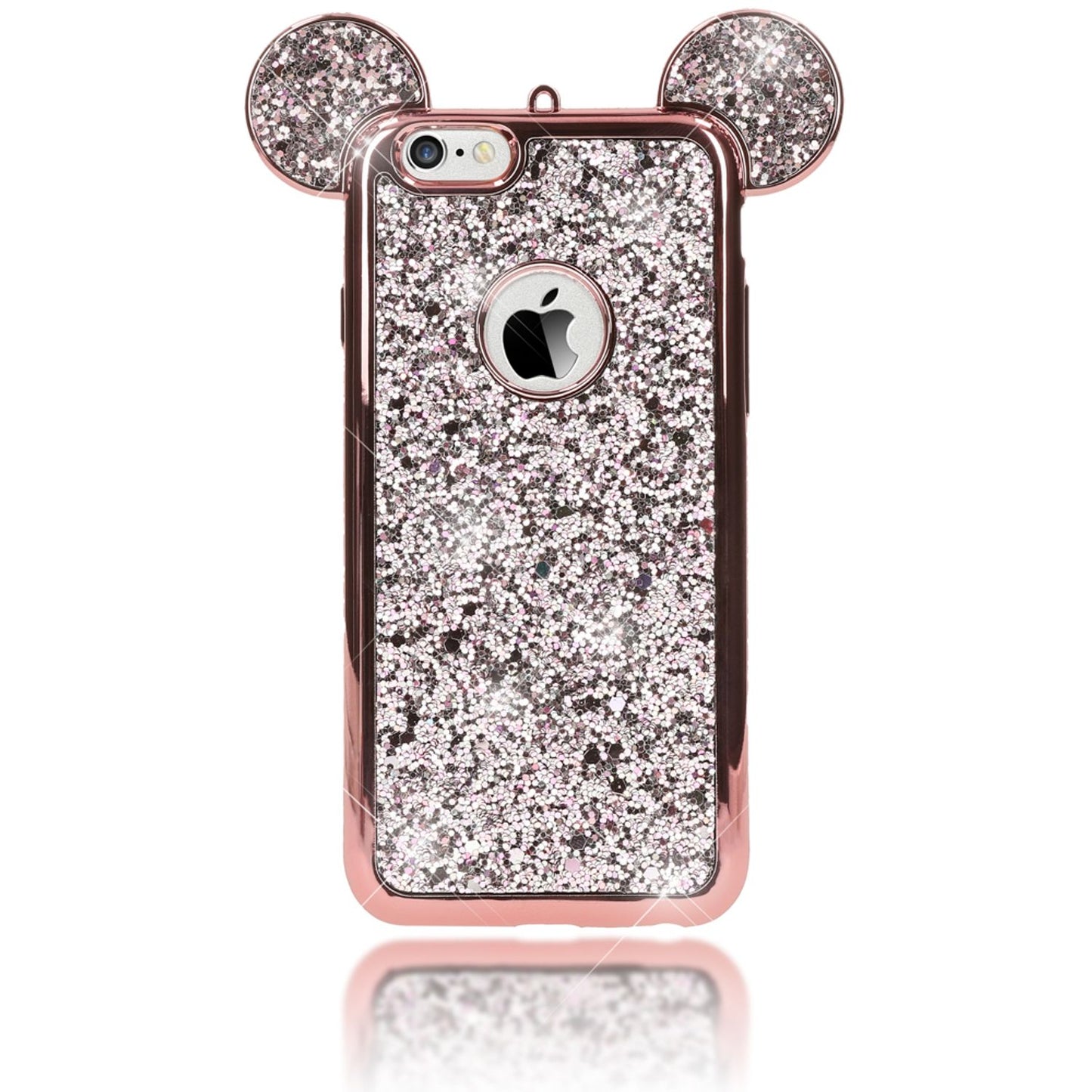 NALIA Handyhülle kompatibel mit iPhone 6 6S, Glitzer Slim Back-Cover Case mit Maus Ohren, Glitter Silikon Hülle Schutzhülle Dünn, Strass Bling Etui Handy-Tasche Smart-Phone Bumper