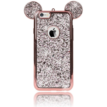 NALIA Handyhülle kompatibel mit iPhone 6 6S, Glitzer Slim Back-Cover Case mit Maus Ohren, Glitter Silikon Hülle Schutzhülle Dünn, Strass Bling Etui Handy-Tasche Smart-Phone Bumper