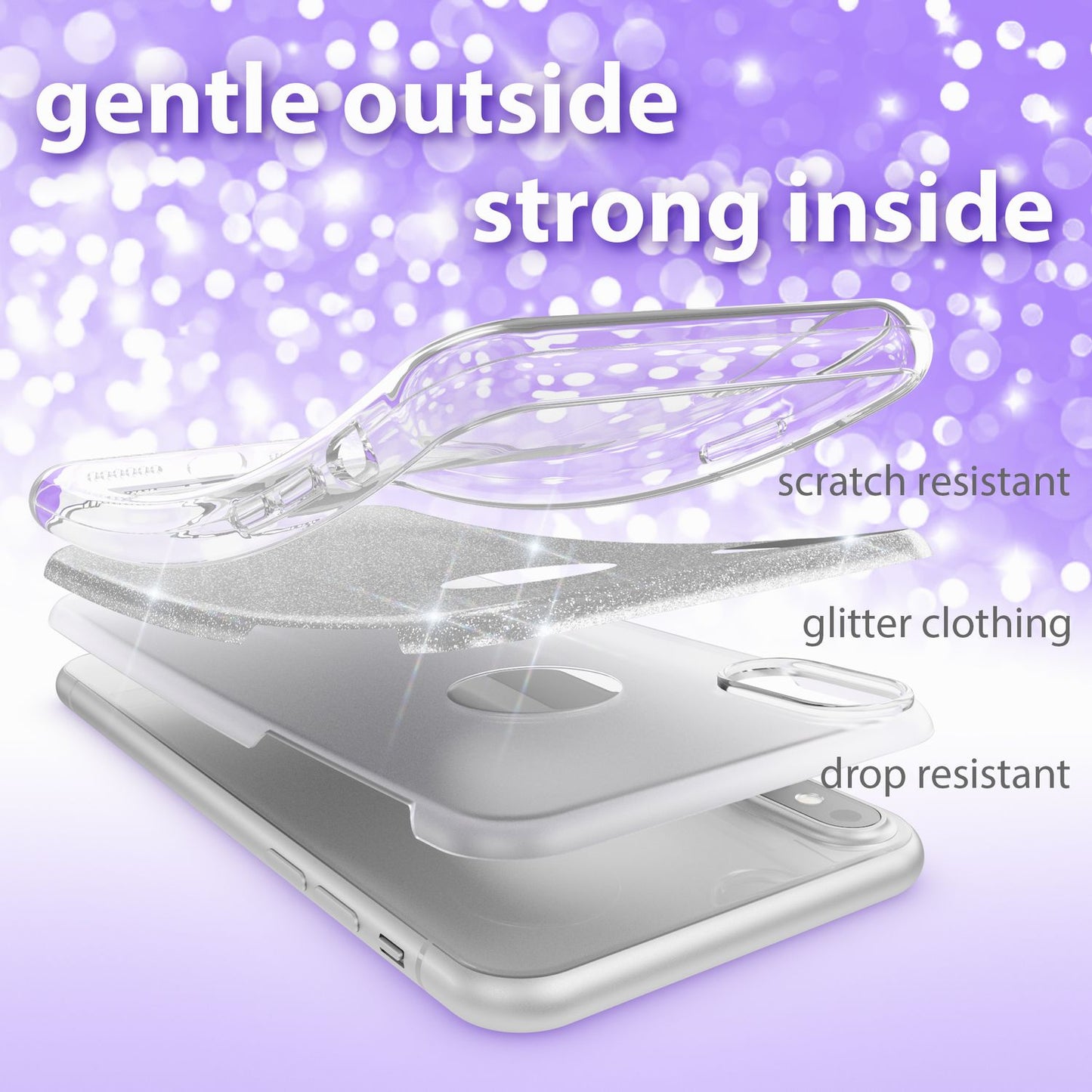 NALIA Glitzerhülle für iPhone X / XS – Funkelnder Glitzer-Look & Grip – SHINEPOP (Silikon Case) – Marke aus Berlin