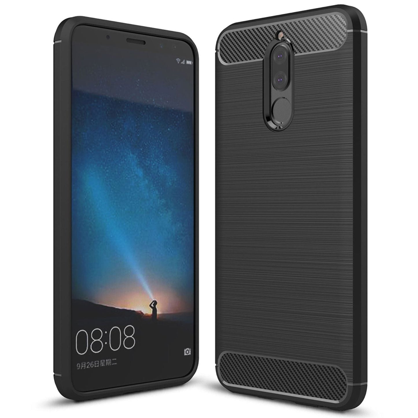 NALIA Silikonhülle für Huawei Mate 10 Lite – Rutschfest & Matt – VORTEX (Gebürstete Optik & Carbon Design) – Marke aus Berlin