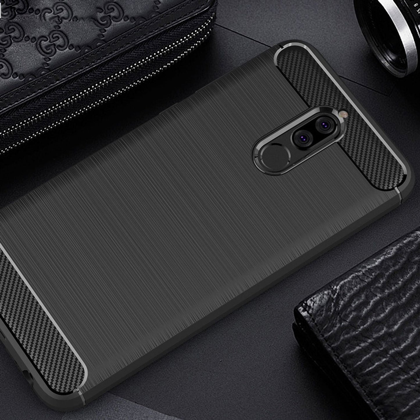 NALIA Silikonhülle für Huawei Mate 10 Lite – Rutschfest & Matt – VORTEX (Gebürstete Optik & Carbon Design) – Marke aus Berlin