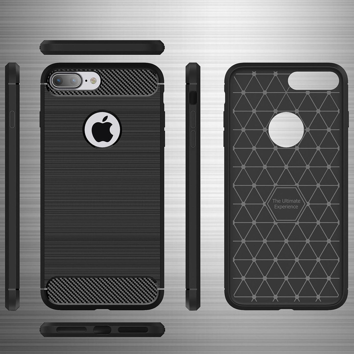 NALIA Silikonhülle für iPhone 7 Plus / 8 Plus – Rutschfest & Matt – VORTEX (Gebürstete Optik & Carbon Design) – Marke aus Berlin