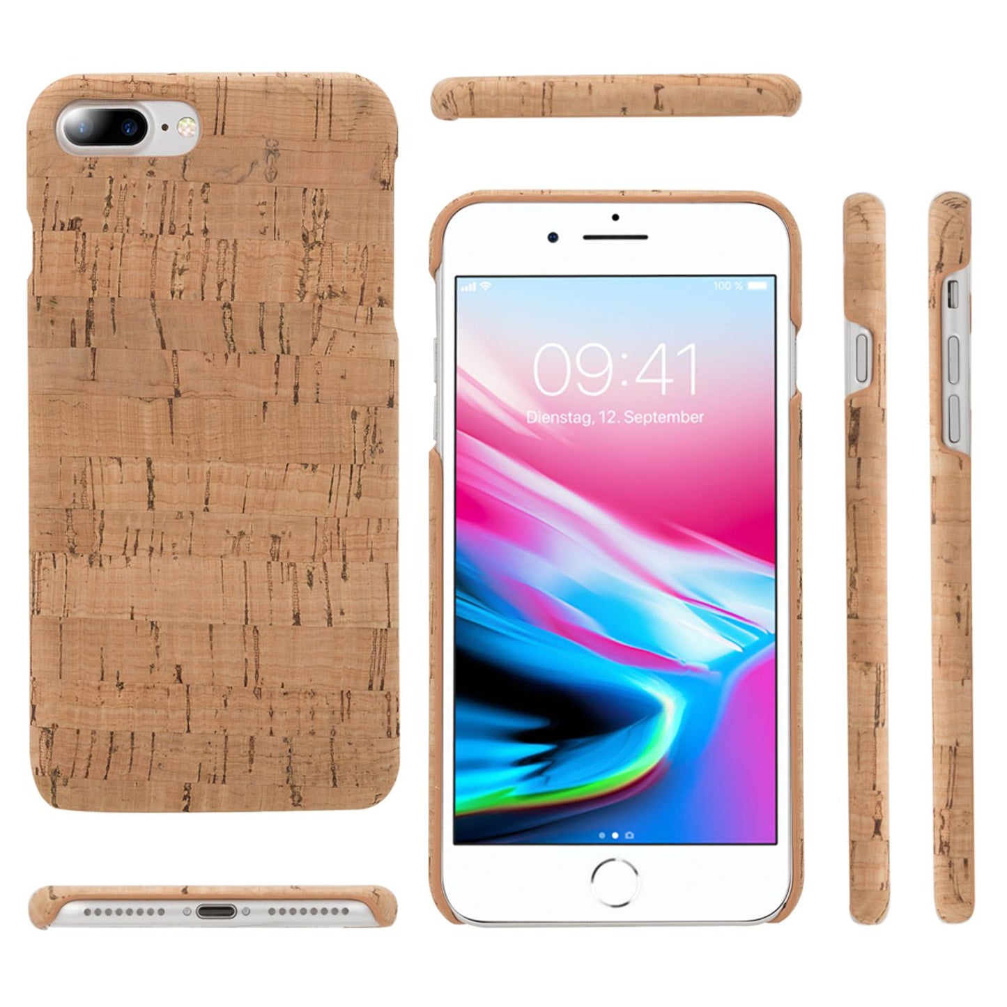 NALIA Kork Hülle kompatibel mit iPhone 8 Plus / 7 Plus, Natur-Holz Look Handyhülle Handy-Tasche Dünnes Ultra-Slim Hardcase Schutz Etui Back-Cover Bumper Case Schutzhülle