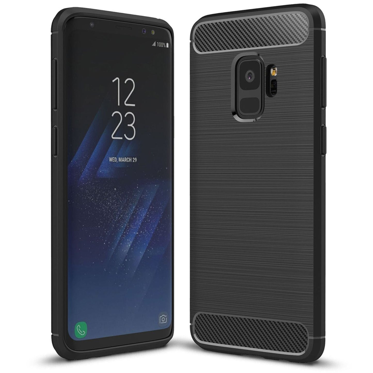 NALIA Silikonhülle für Samsung Galaxy S9 – Rutschfest & Matt – VORTEX (Gebürstete Optik & Carbon Design) – Marke aus Berlin