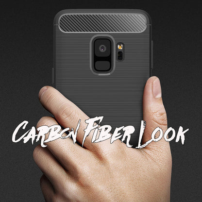 NALIA Silikonhülle für Samsung Galaxy S9 – Rutschfest & Matt – VORTEX (Gebürstete Optik & Carbon Design) – Marke aus Berlin