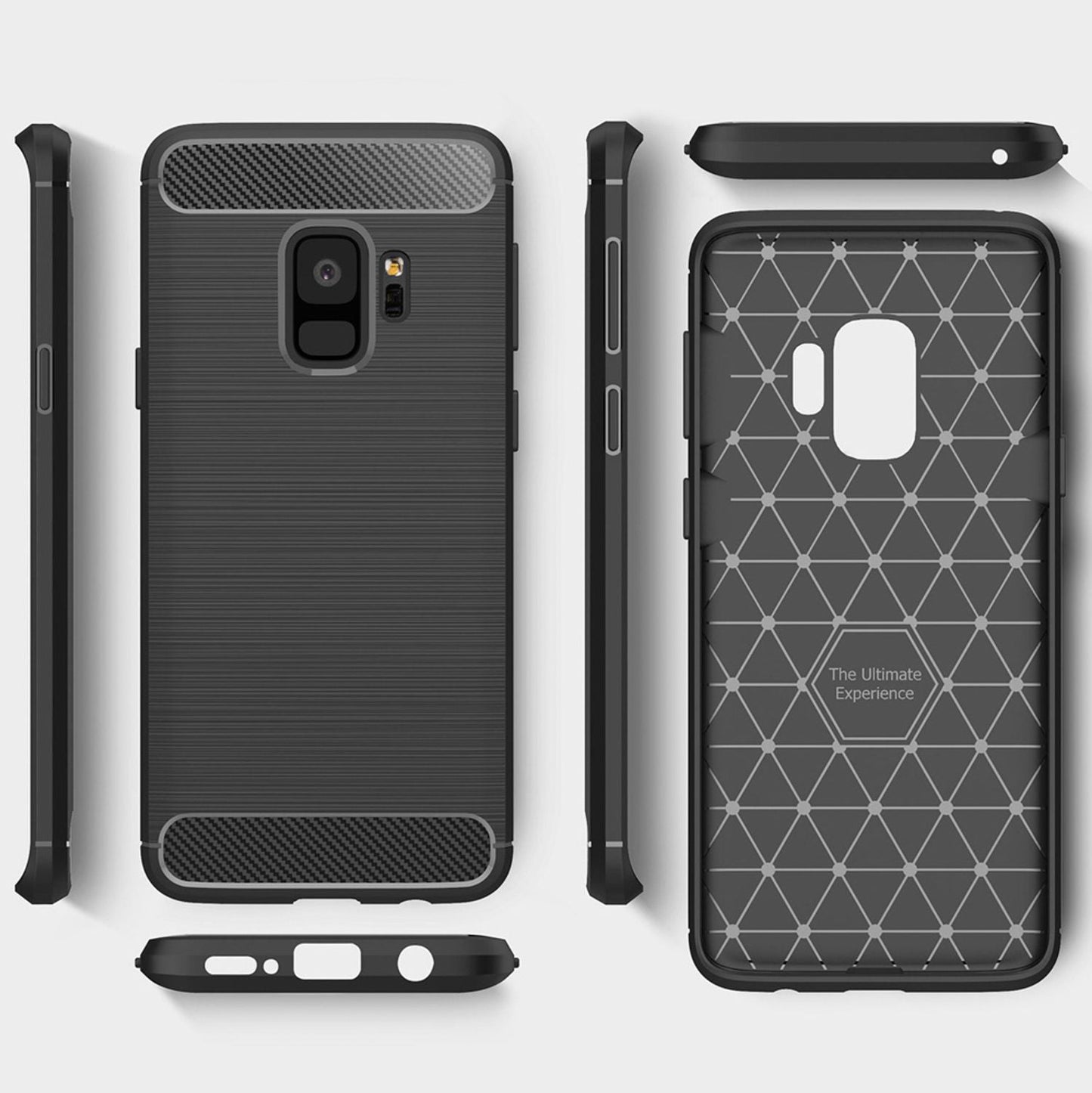 NALIA Silikonhülle für Samsung Galaxy S9 – Rutschfest & Matt – VORTEX (Gebürstete Optik & Carbon Design) – Marke aus Berlin