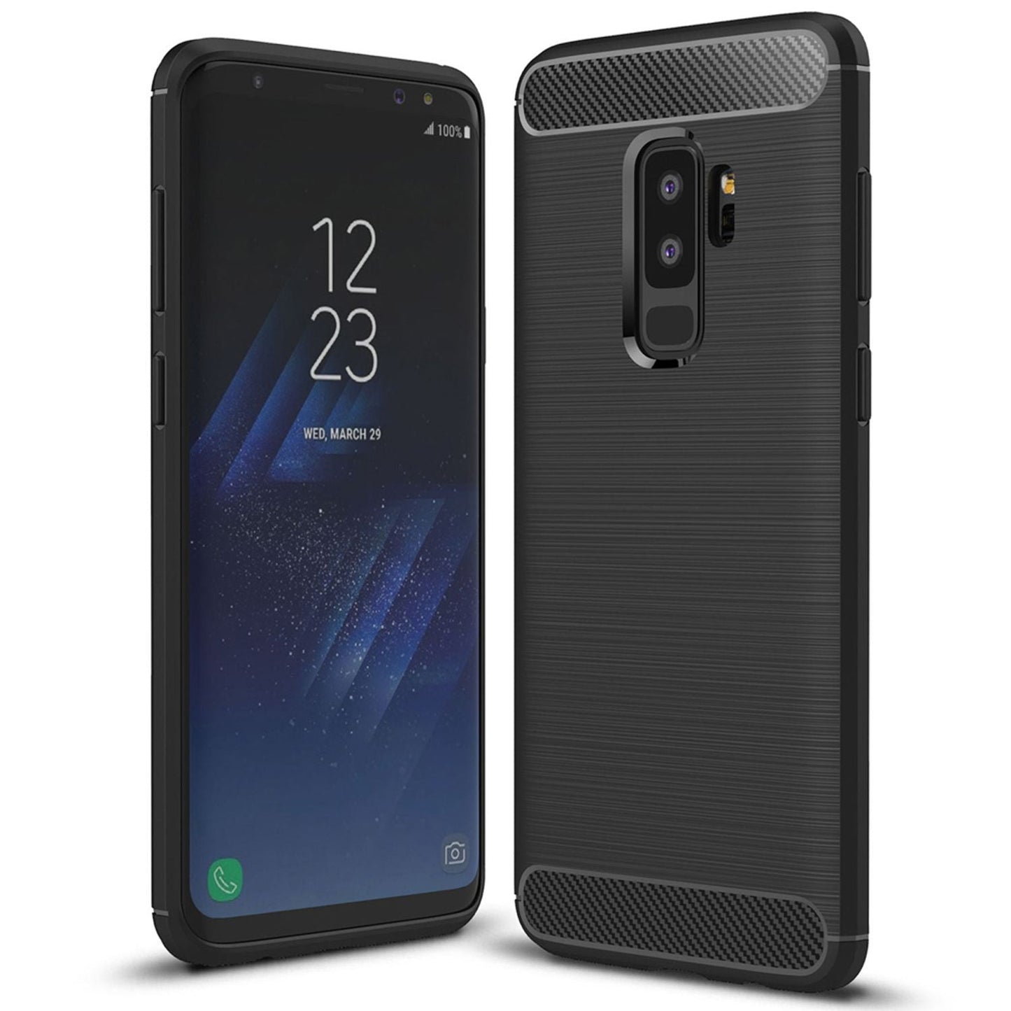 NALIA Silikonhülle für Samsung Galaxy S9 Plus – Rutschfest & Matt – VORTEX (Gebürstete Optik & Carbon Design) – Marke aus Berlin