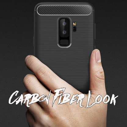 NALIA Silikonhülle für Samsung Galaxy S9 Plus – Rutschfest & Matt – VORTEX (Gebürstete Optik & Carbon Design) – Marke aus Berlin