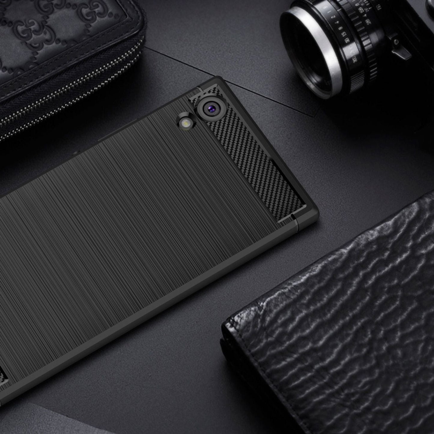 NALIA Silikonhülle für Sony Xperia XA1 Ultra – Rutschfest & Matt – VORTEX (Gebürstete Optik & Carbon Design) – Marke aus Berlin
