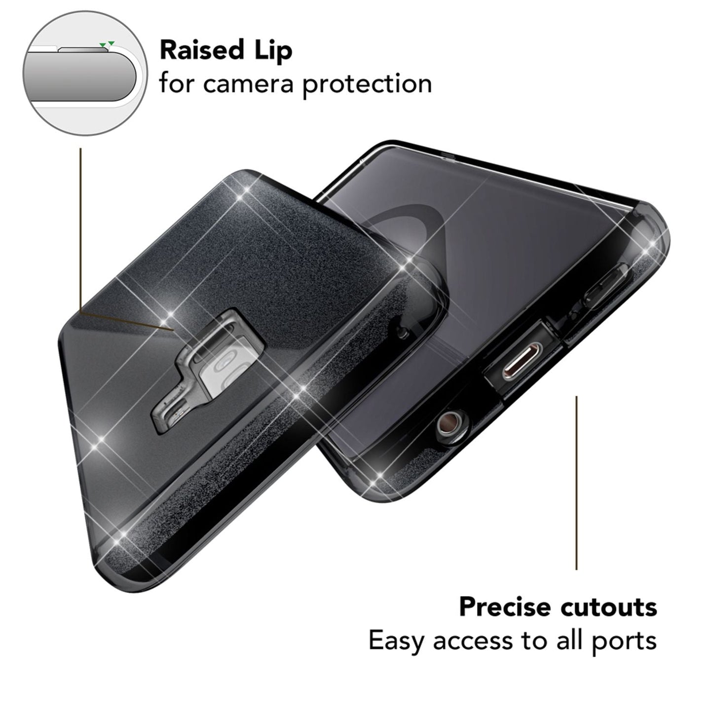 NALIA Glitzerhülle für Samsung Galaxy S9 Plus – Funkelnder Glitzer-Look & Grip – SHINEPOP (Silikon Case) – Marke aus Berlin