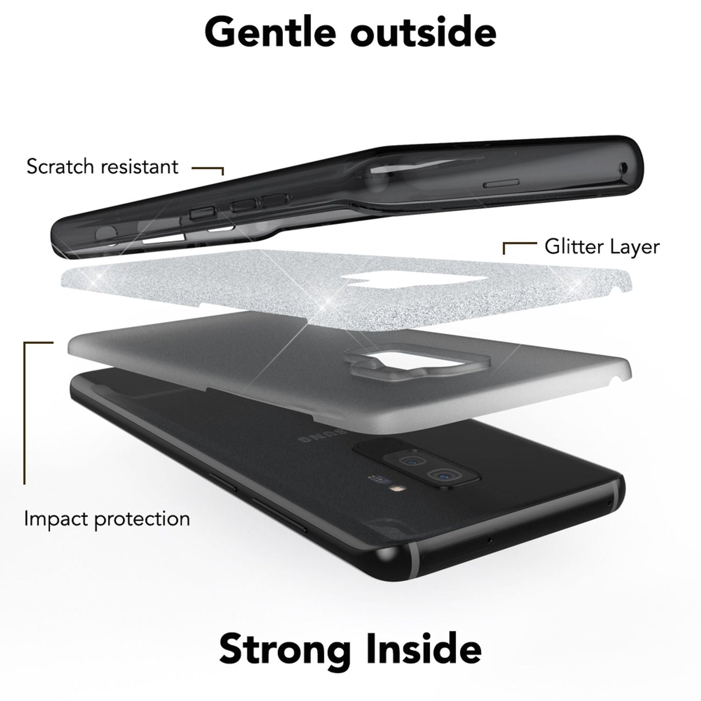 NALIA Glitzerhülle für Samsung Galaxy S9 Plus – Funkelnder Glitzer-Look & Grip – SHINEPOP (Silikon Case) – Marke aus Berlin