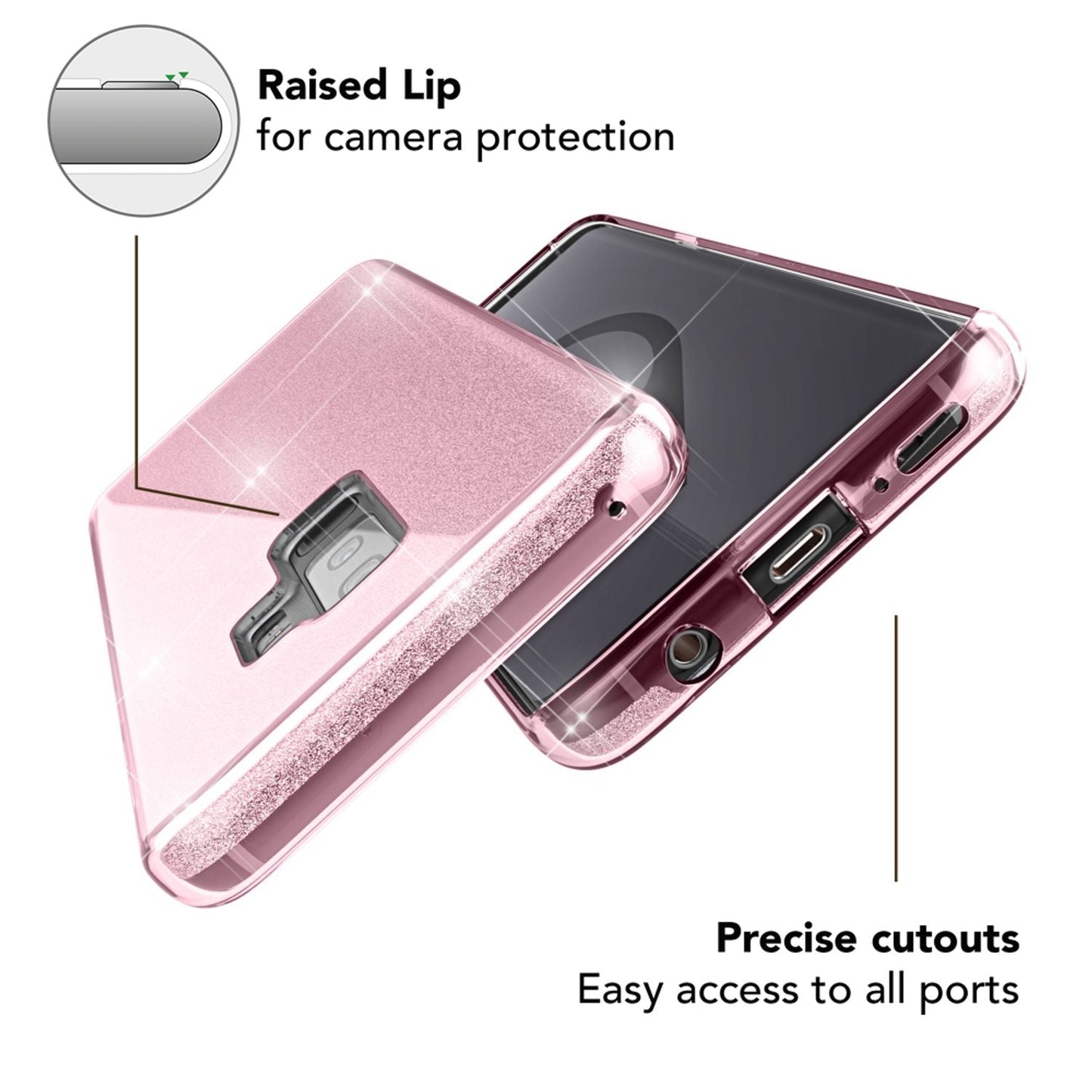 NALIA Glitzerhülle für Samsung Galaxy S9 Plus – Funkelnder Glitzer-Look & Grip – SHINEPOP (Silikon Case) – Marke aus Berlin